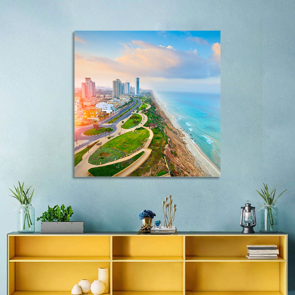 Netanya Coastline at Golden Hour Wall Art