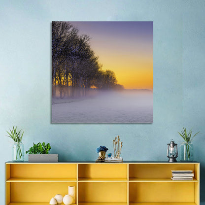 Foggy Winter Sunset Wall Art