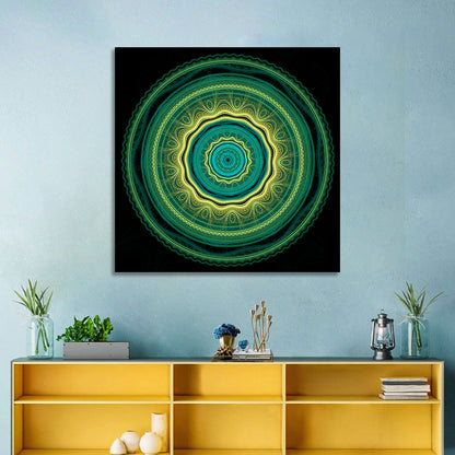 Hypnotic Teal Glow Mandala Wall Art