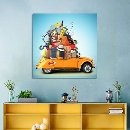 Orange Vintage Car Road Trip Getaway Wall Art