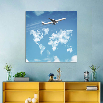 Jet Over Cloud World Map Wall Art