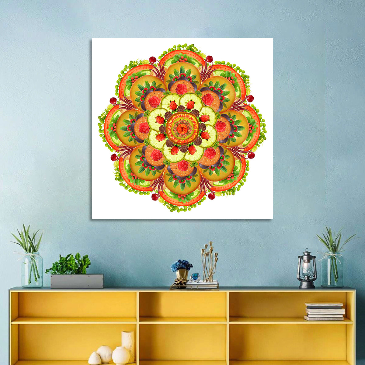 Vegetarian Pizza Mandala Wall Art in a room, square
