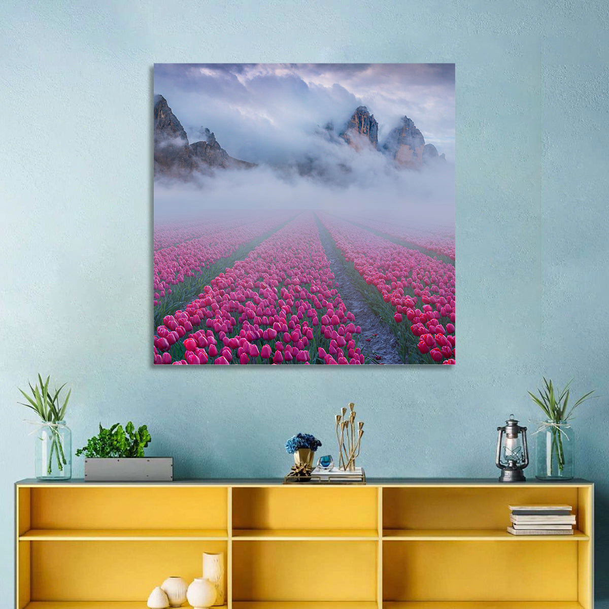 Misty Pink Tulip Field Wall Art