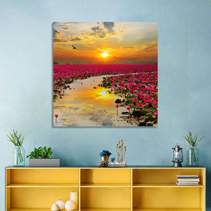 Golden Hour Lotus Field Wall Art