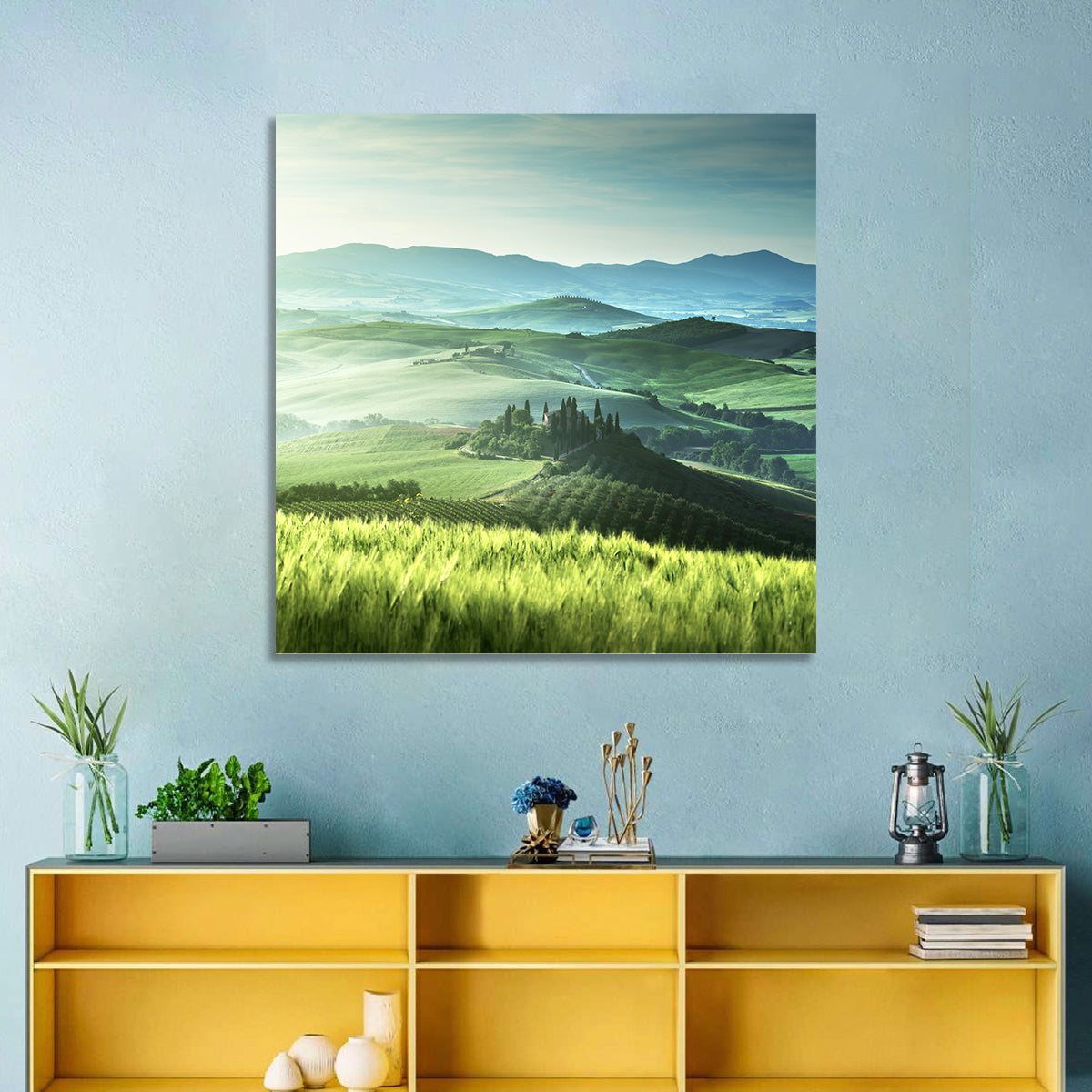 Misty Rolling Hills with Cypresses Wall Art