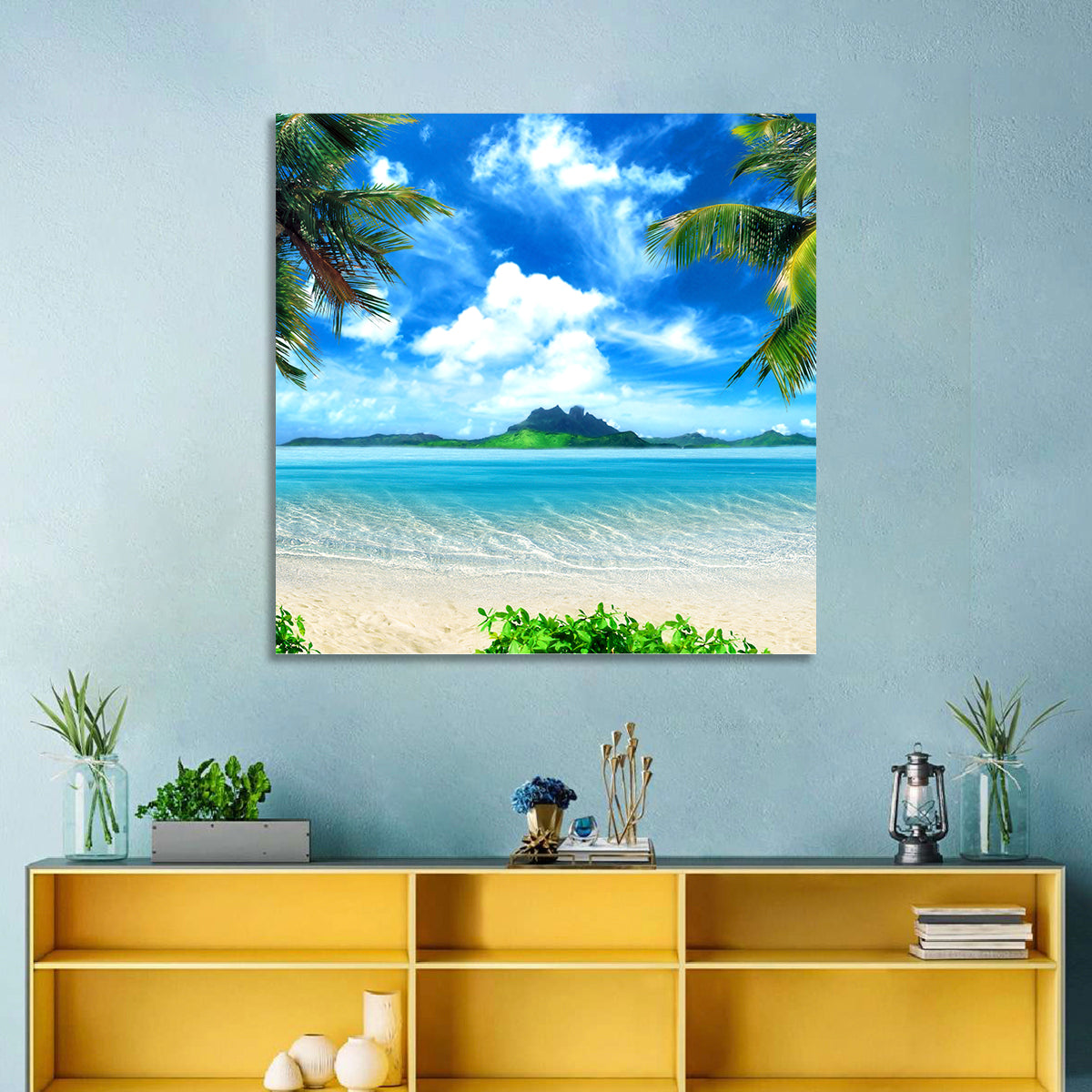 Palm-framed Tropical Island Beach Wall Art