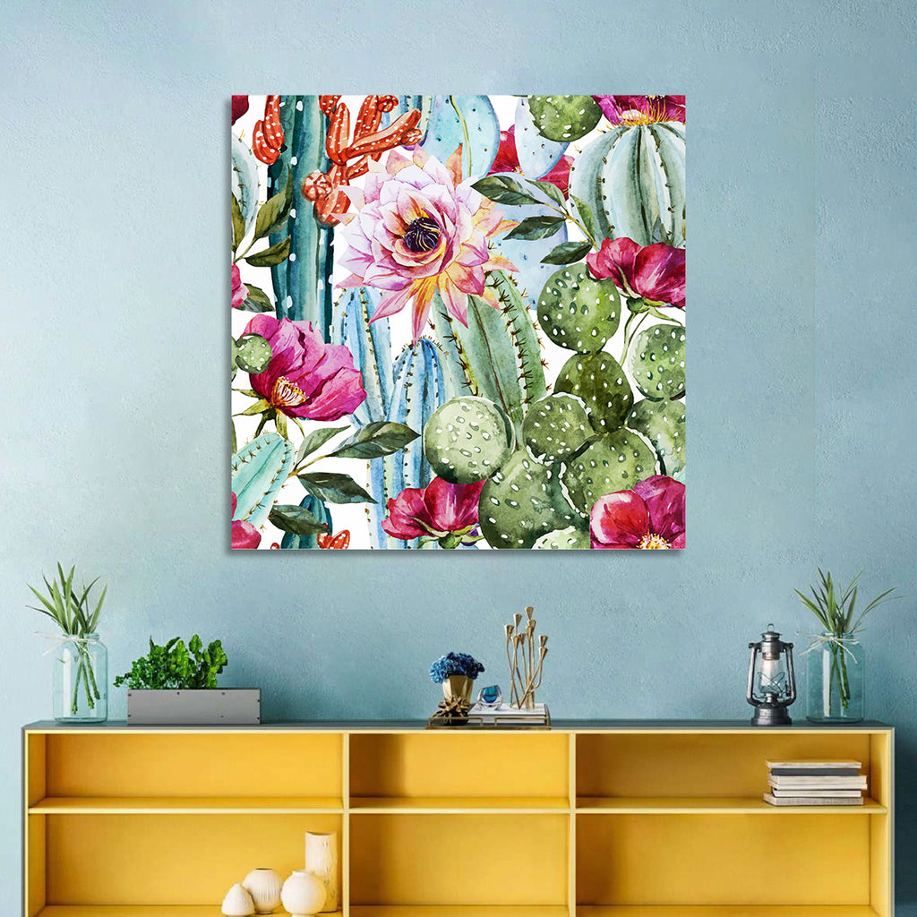 Watercolor Cactus Pattern Wall Art