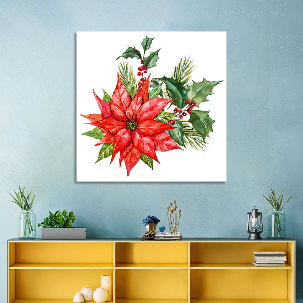 Christmas Poinsettia Watercolor Wall Art