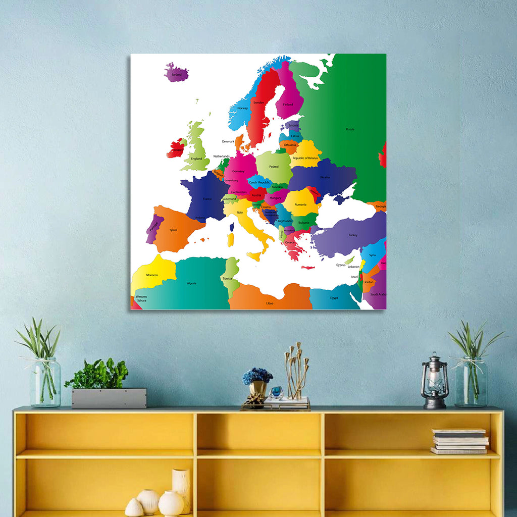 Modern Coloured Map of Europe Wall Art