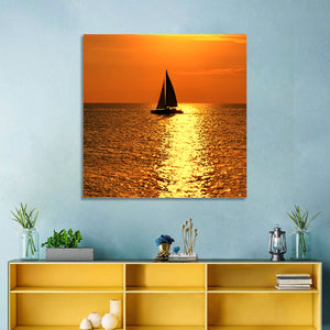 Yacht At Sunset Wall Art