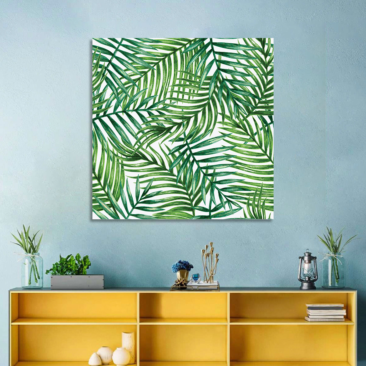 Palm Leaves Pattern Wall Art in a room, square