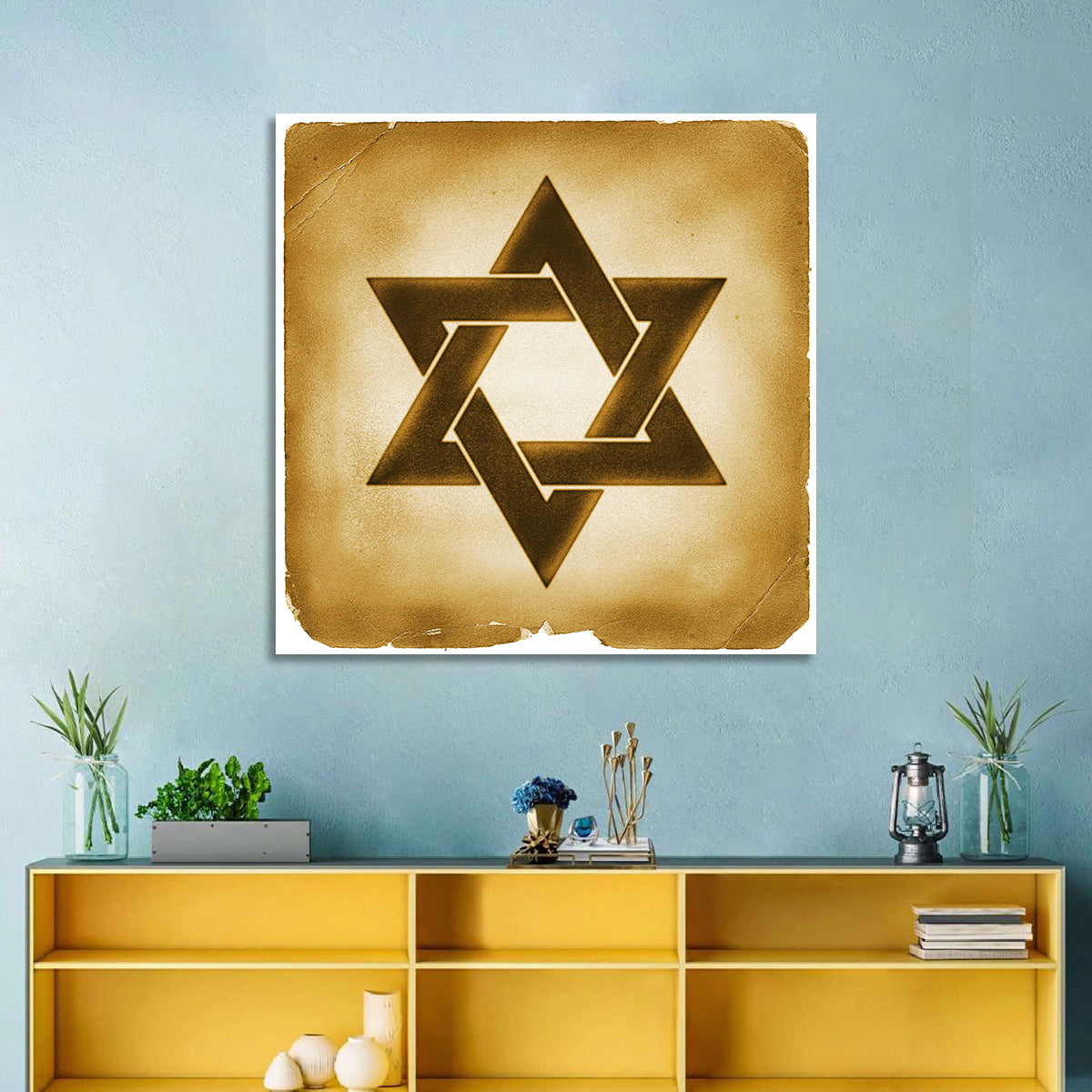 Vintage Brown Star of David Wall Art in a room, square