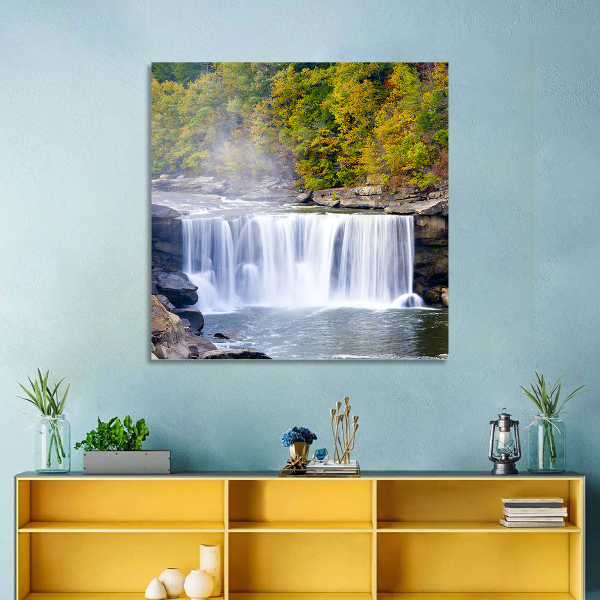 Cumberland Falls Long Exposure Wall Art in a room, square