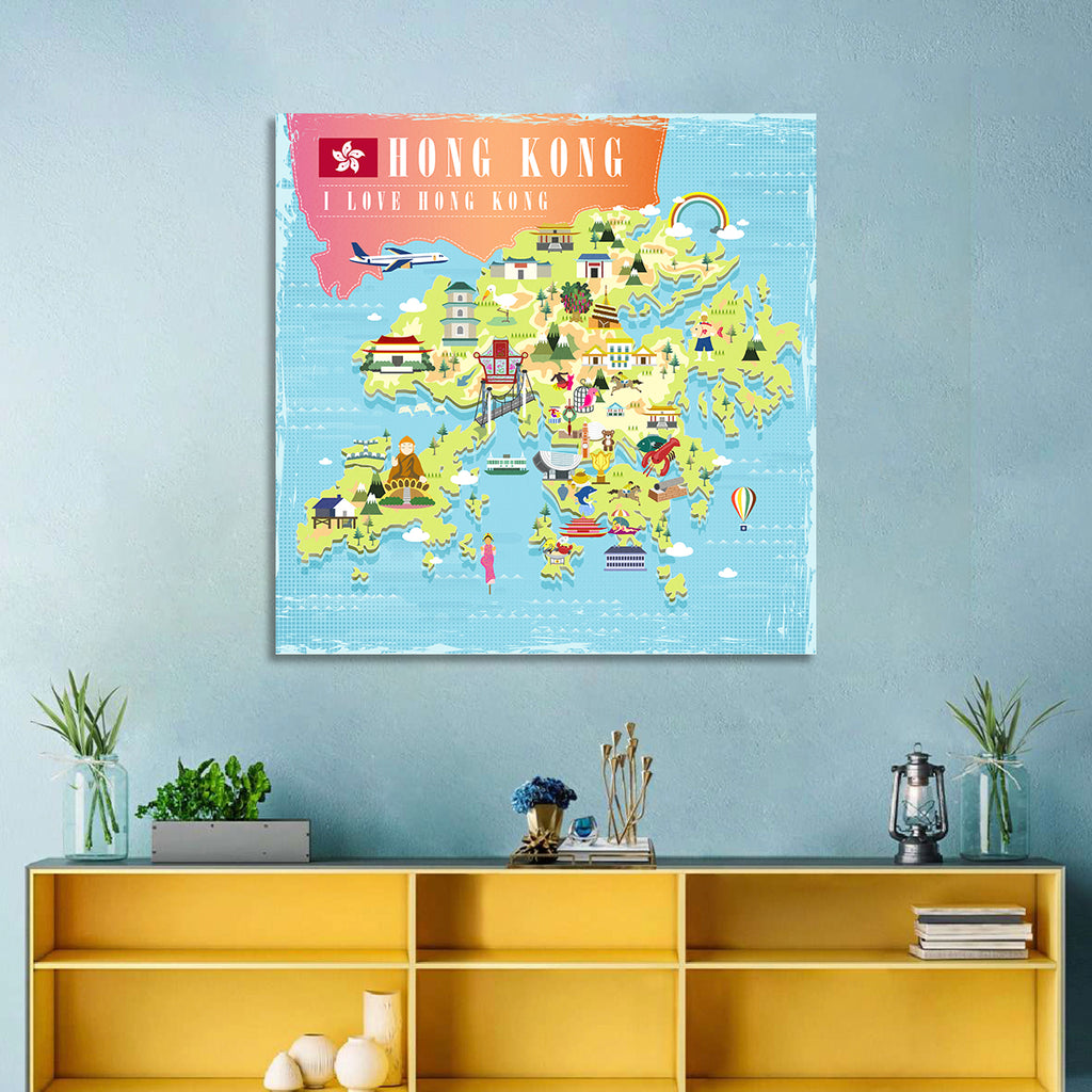 I Love Hong Kong Illustrated Cultural Map Wall Art