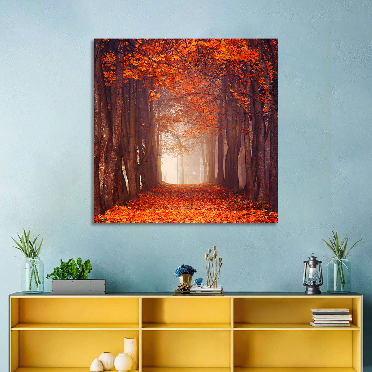 Misty Autumn Forest Path Wall Art