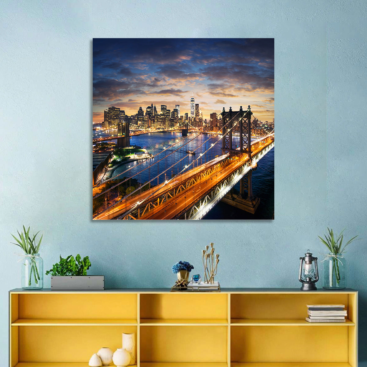 Manhattan Bridge Dusk Light Trails Wall Art