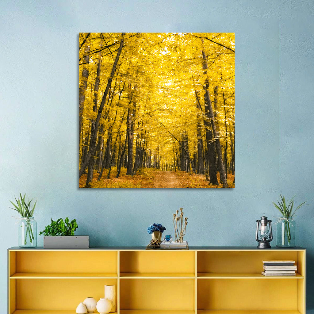 Yellow Autumn Forest Path Wall Art