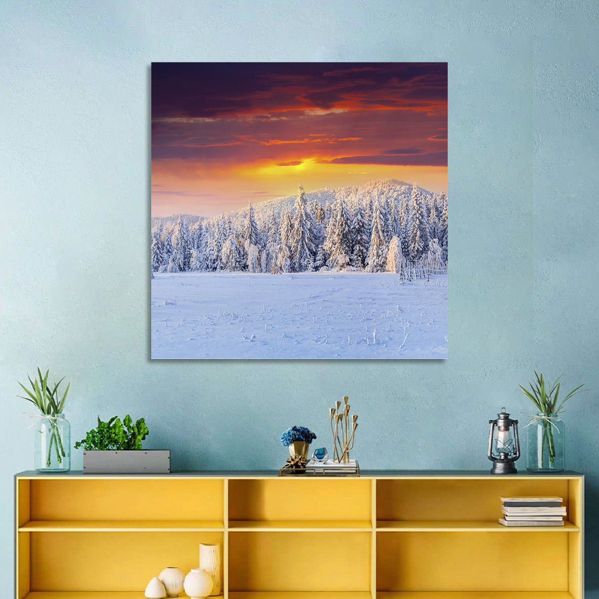 Snowy Forest Sunset Wall Art