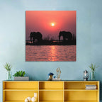 Elephants at Sunset Silhouette Wall Art