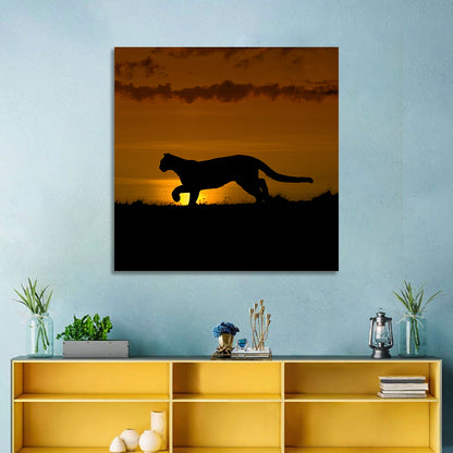 Cougar Silhouette at Sunset Wall Art