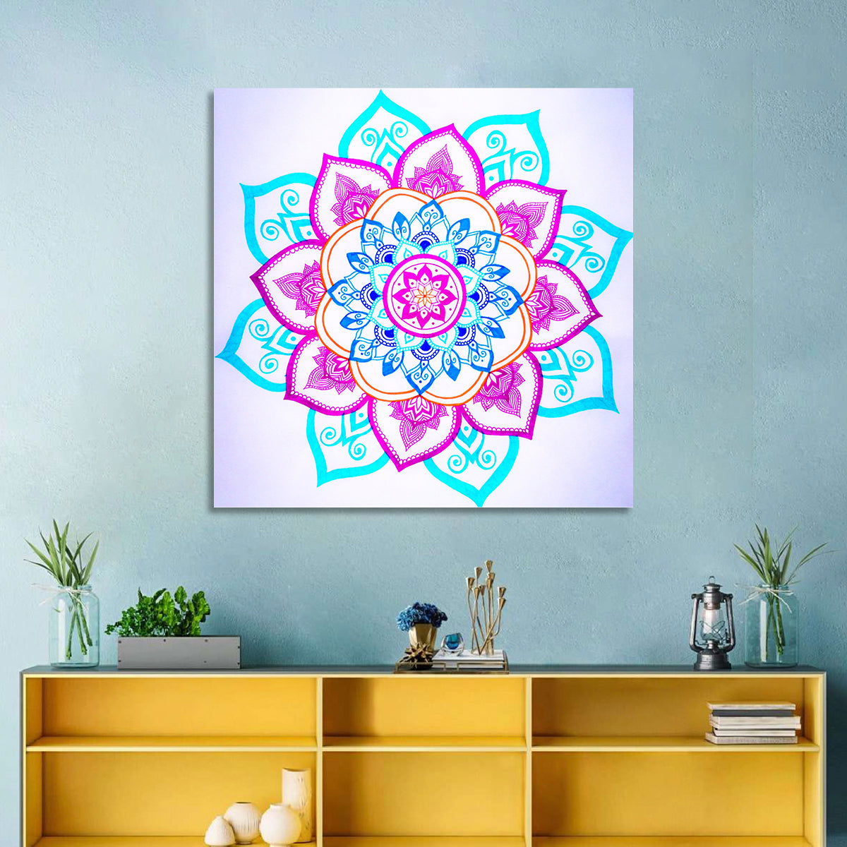 Vibrant Hand-drawn Mandala Flower Pattern Wall Art