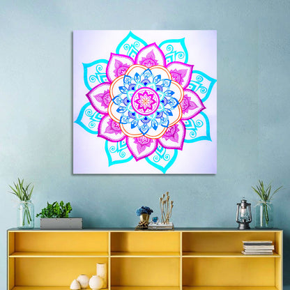 Vibrant Hand-drawn Mandala Flower Pattern Wall Art