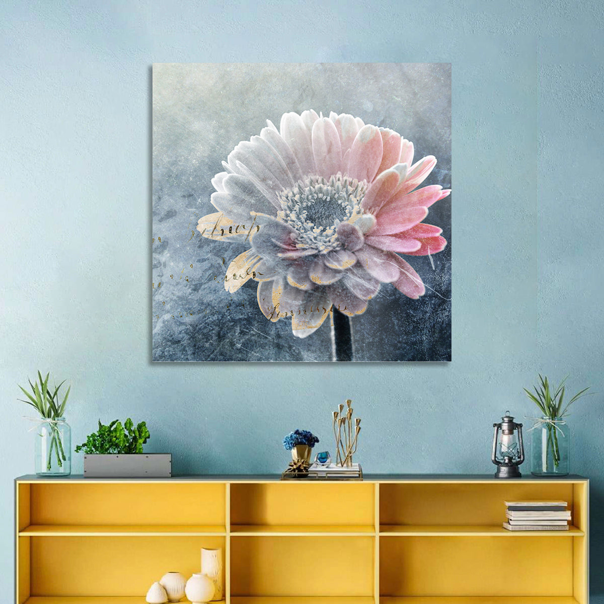Winter Gerbera with Golden Script Wall Art