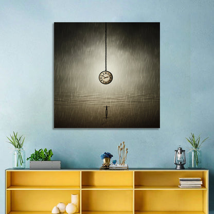 Suspended Pocket Watch in Rain Wall Art