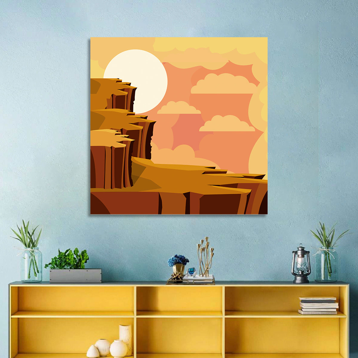 Geometric Canyon Sunrise Wall Art in a room, square