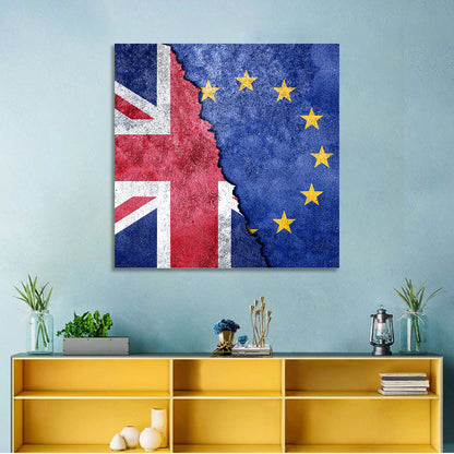 Divided Union Jack and Eu Flag Wall Art