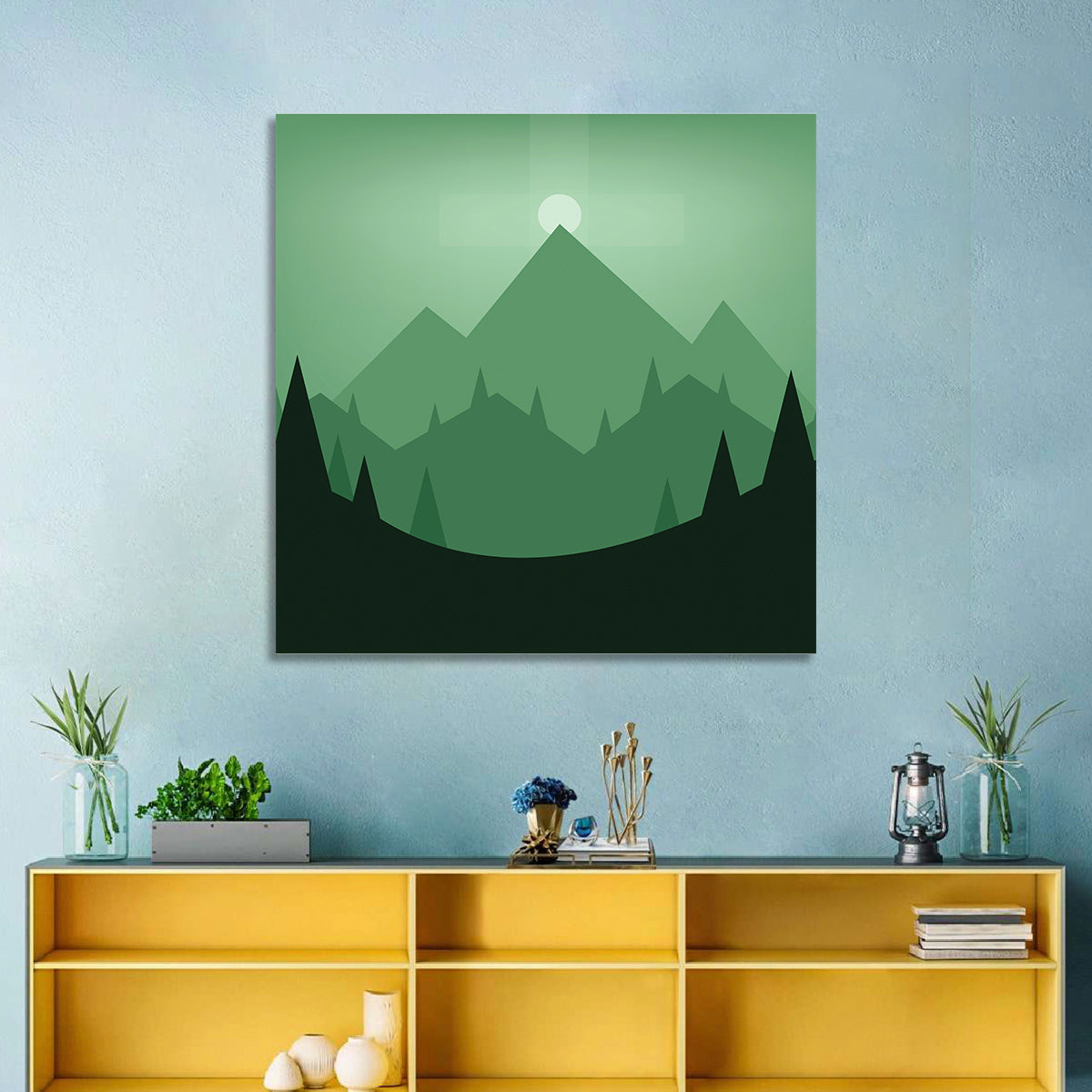 Geometric Mountain Sunset Illustration Wall Art