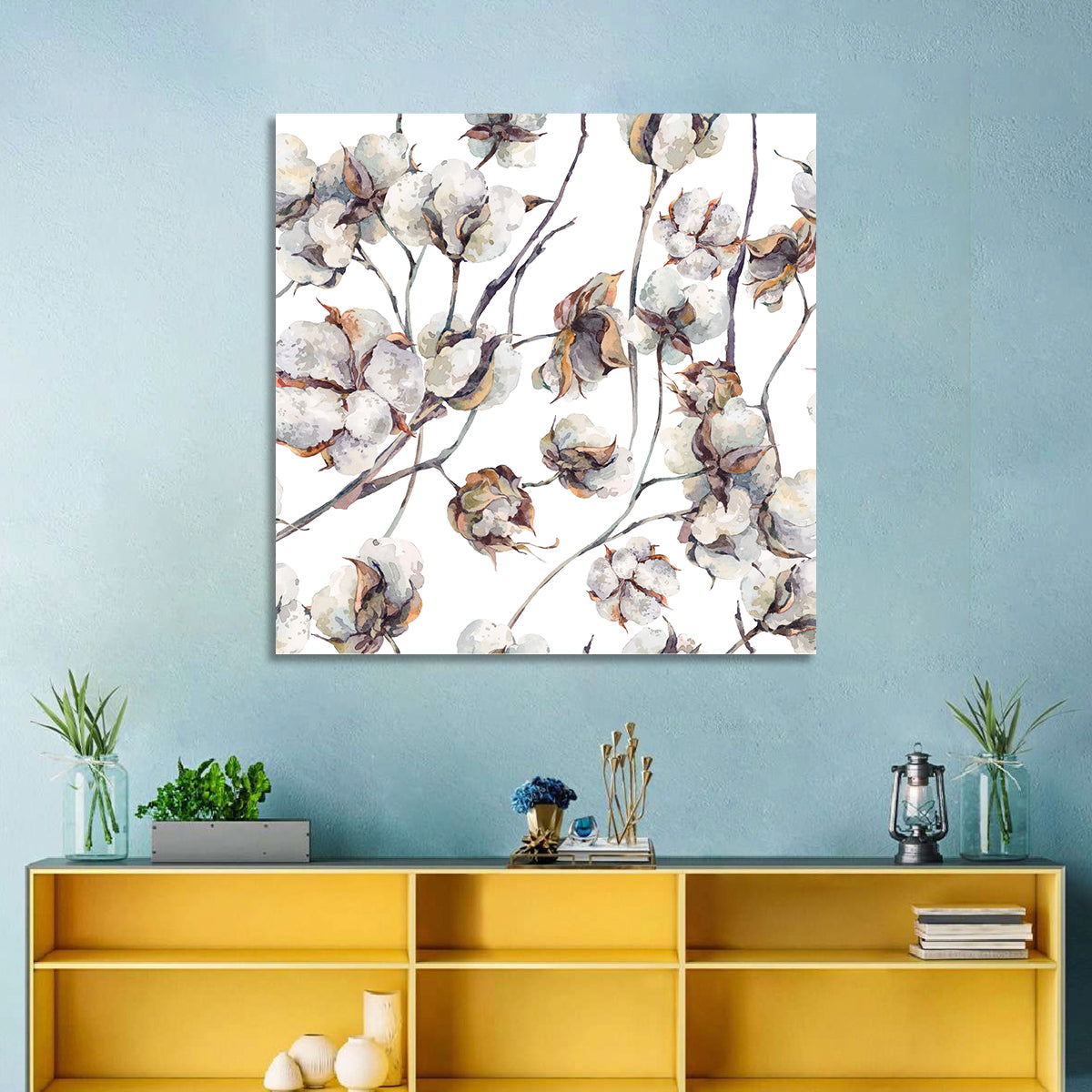 Watercolor Cotton Bolls Wall Art