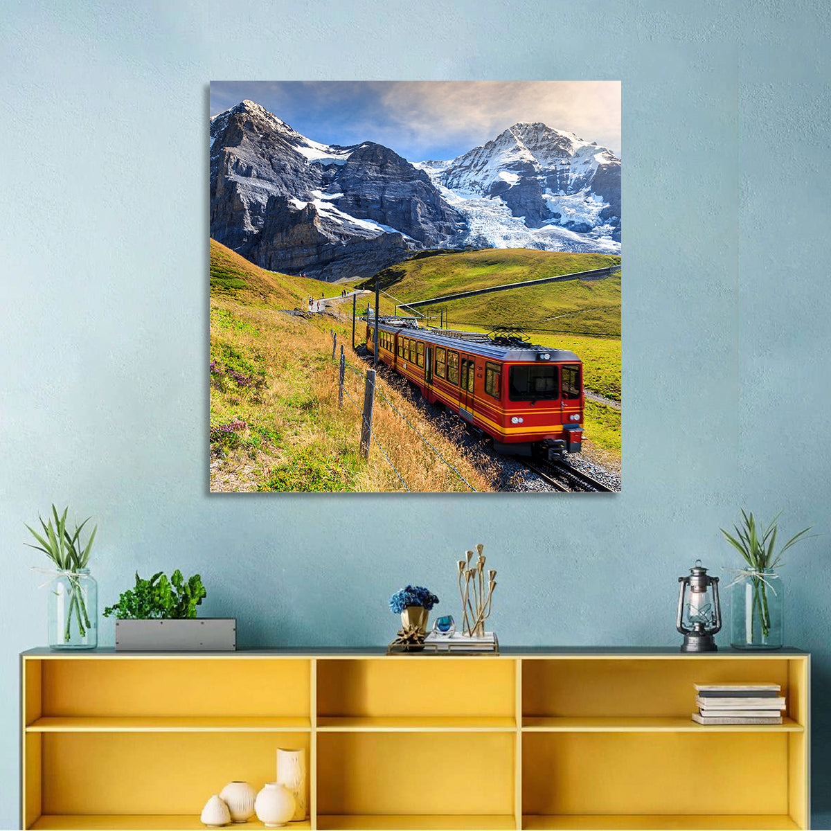 Red Alpine Train at Eiger Wall Art