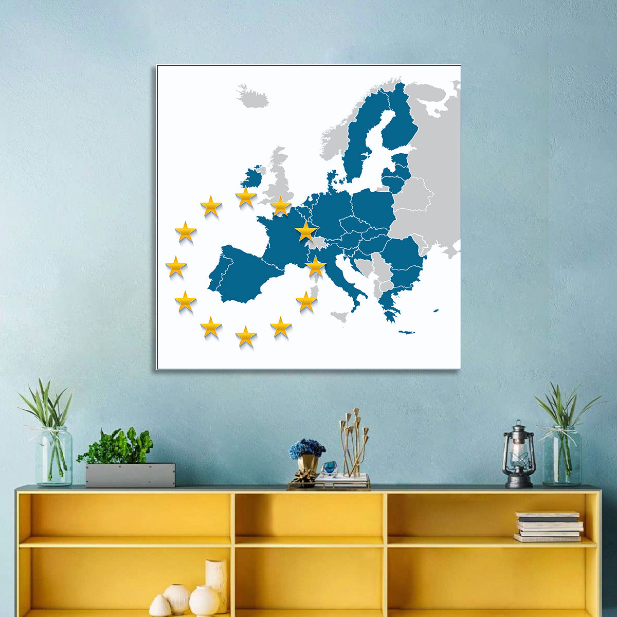 European Union Map with Stars Wall Art