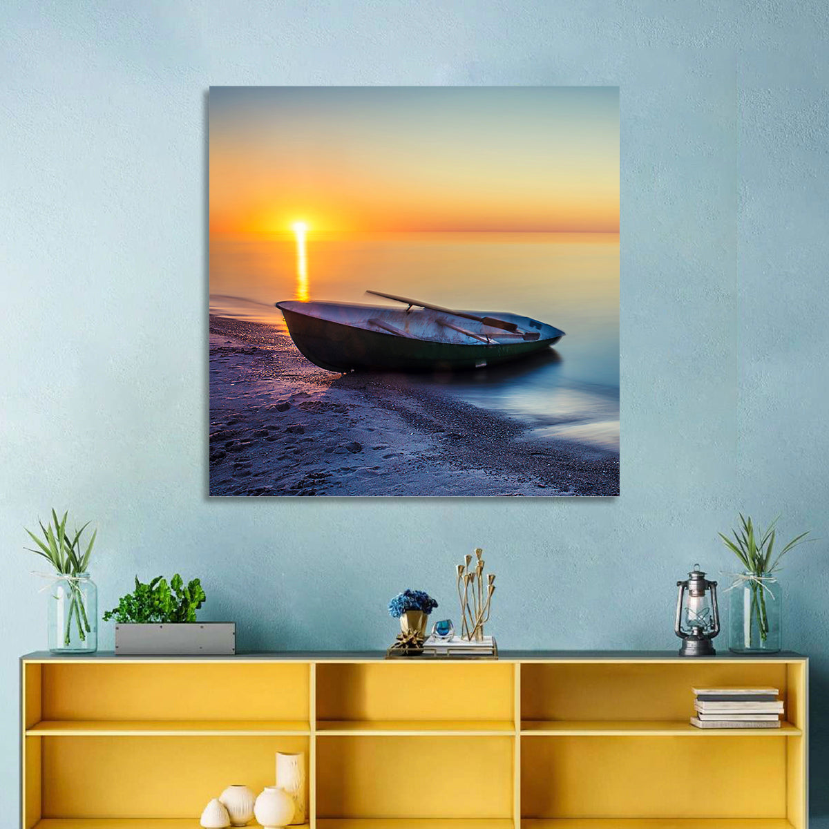 Rowboat Sunrise Seascape Wall Art