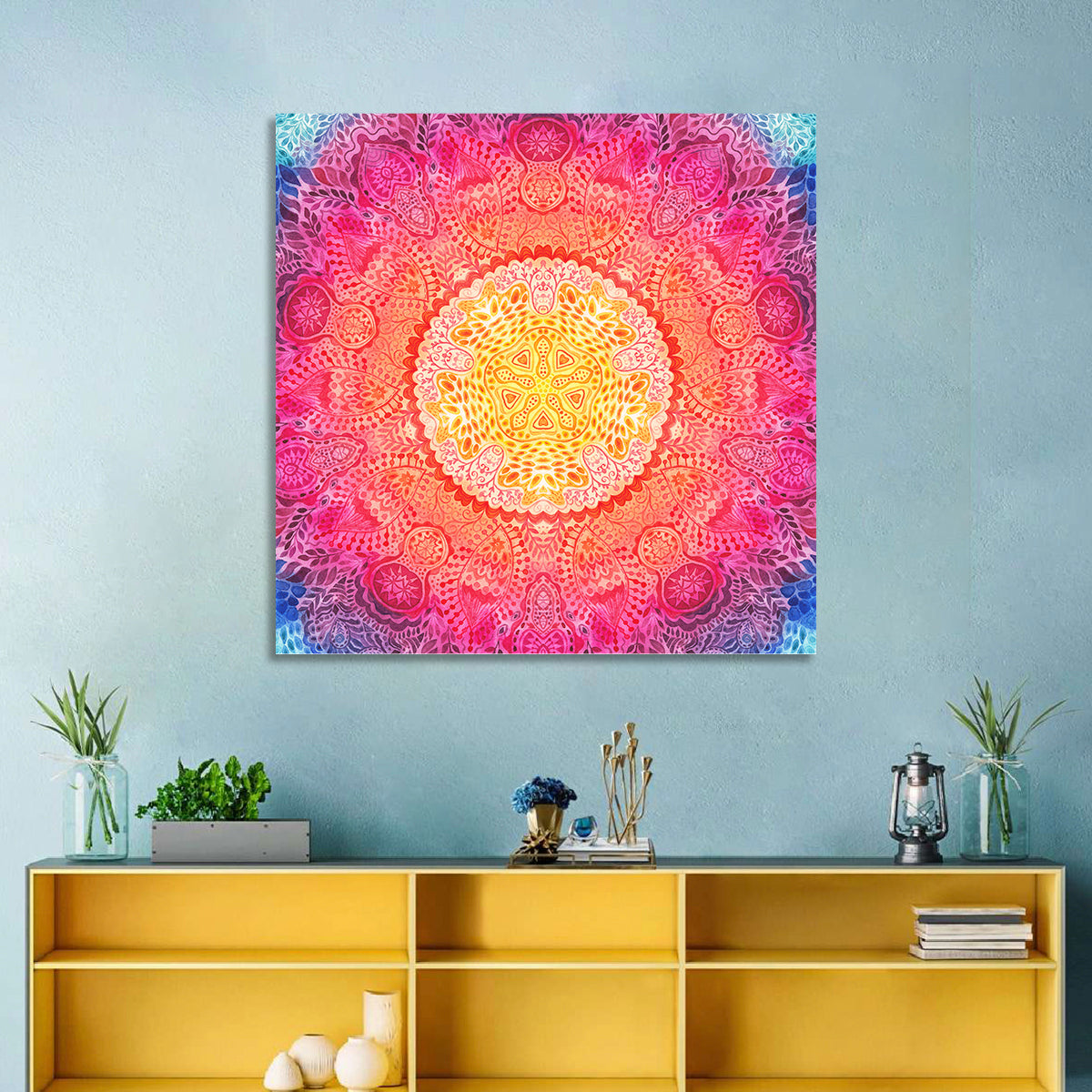 Watercolor Lace Mandala in Pink and Gold Wall Art
