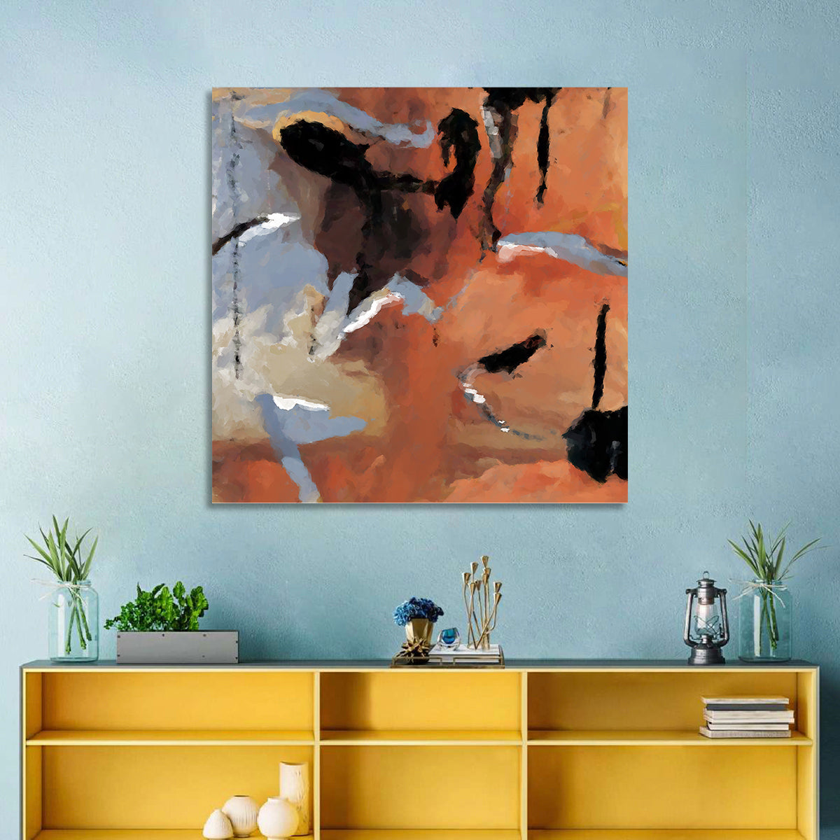 Barking Dog Gestural Abstract Wall Art in a room, square