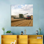 Wheat Harvest with Combine and Tractor Wall Art