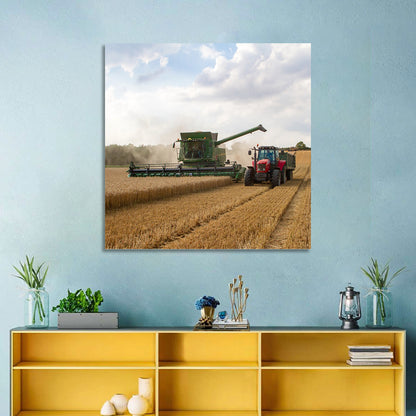 Wheat Harvest with Combine and Tractor Wall Art