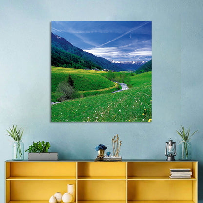 Snow-capped Peaks and Floral Meadow Wall Art