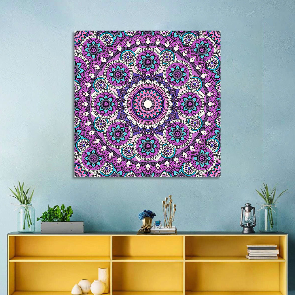 Vibrant Purple Teal Mandala Pattern Wall Art