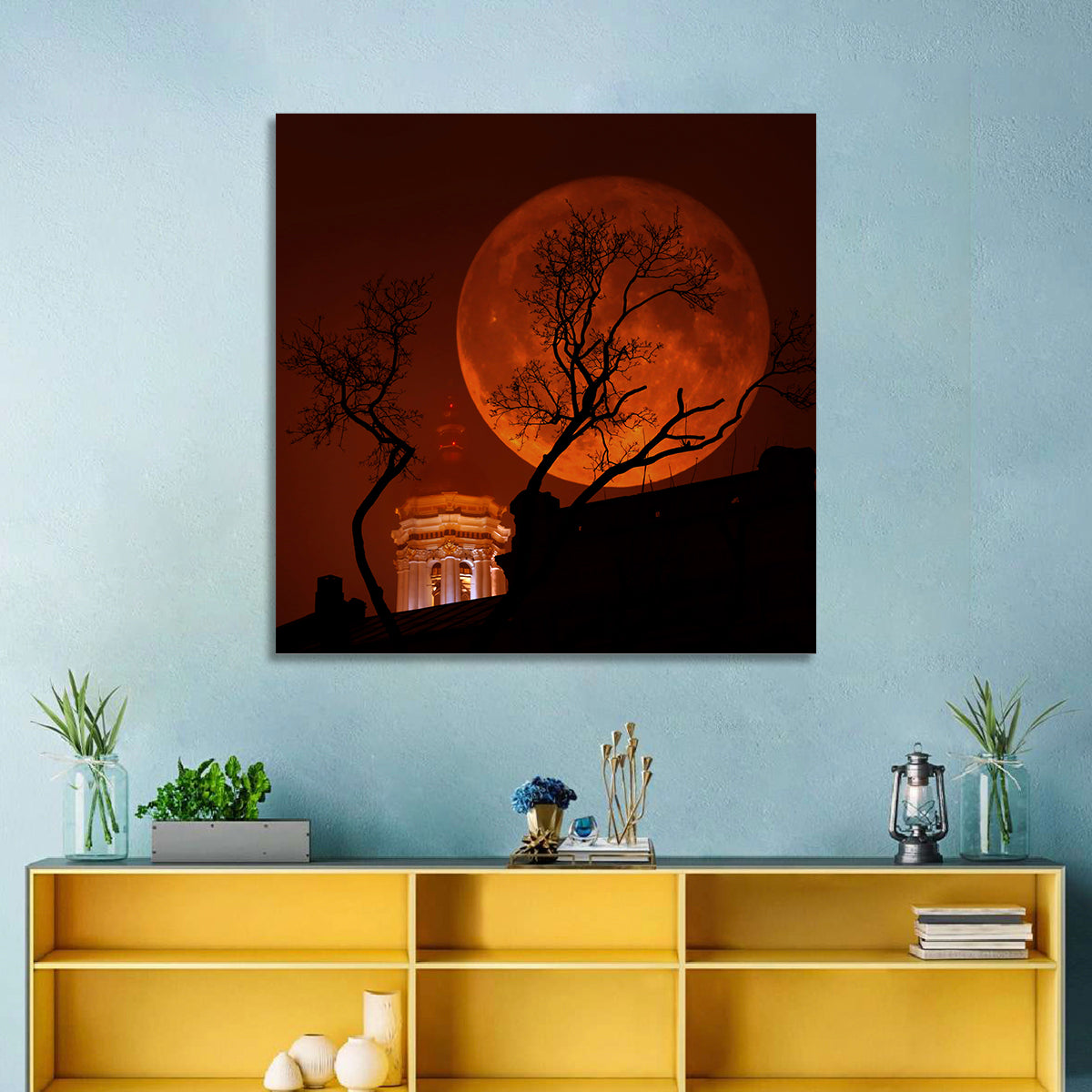 Haunted Supermoon Over Church Spire Wall Art