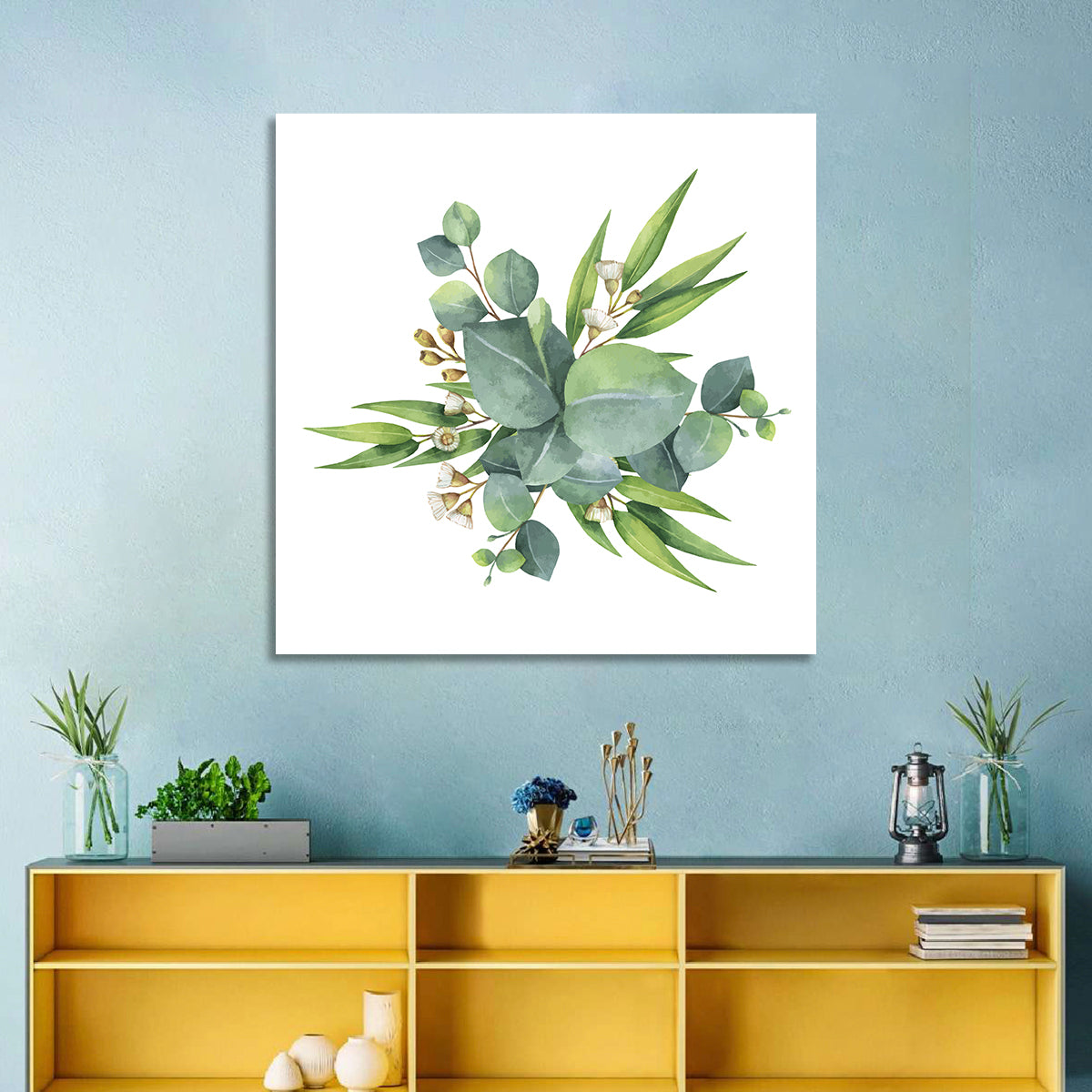 Eucalyptus Leaf Watercolor Cluster Wall Art