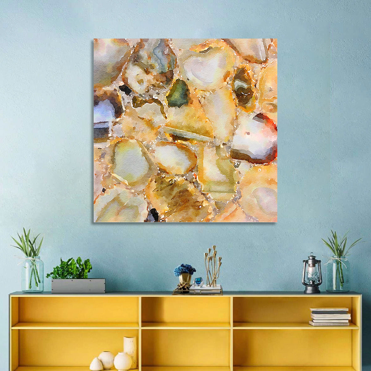 Golden Geode Mosaic Wall Art in a room, square