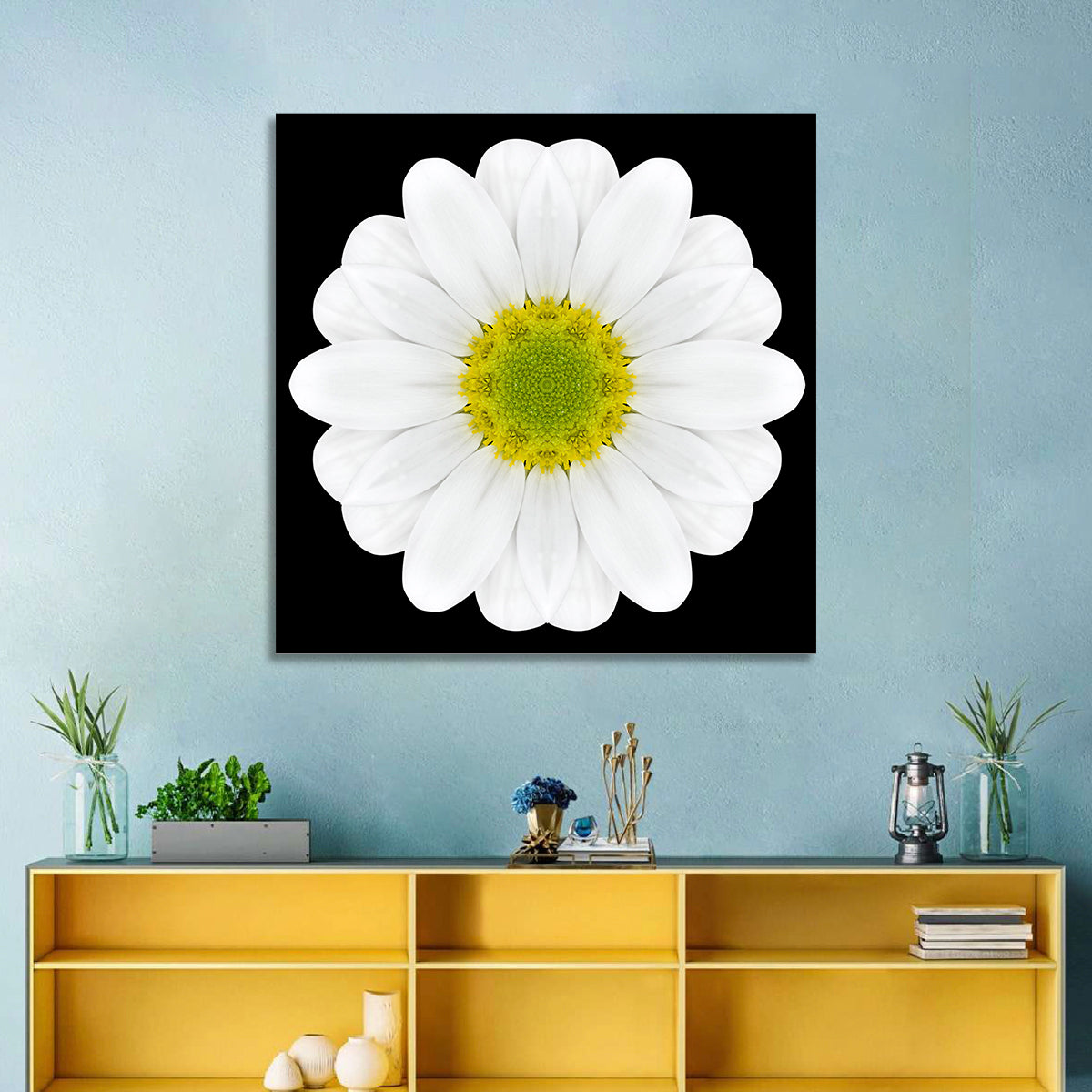High Contrast Daisy Mandala Pattern Wall Art