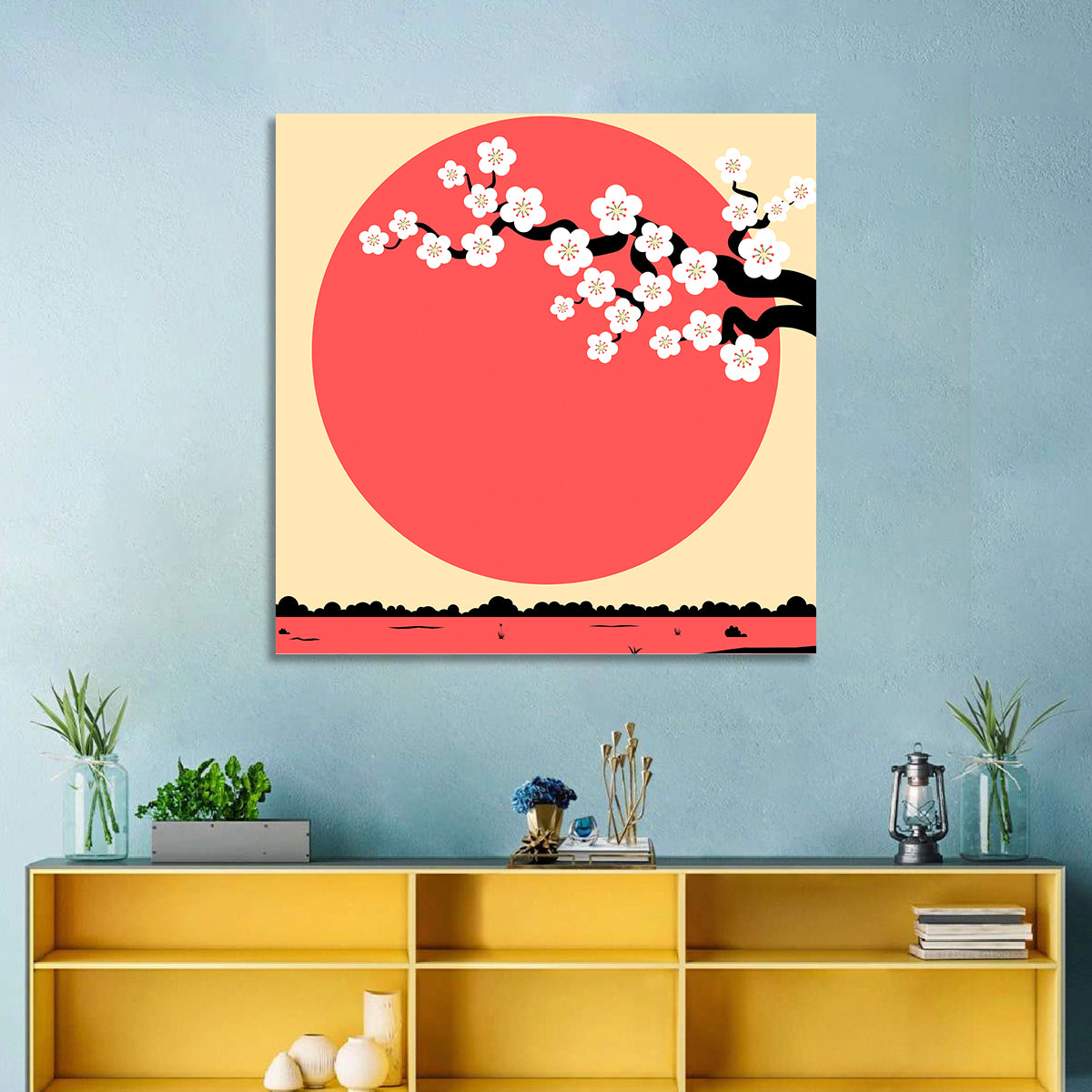 Cherry Blossom with Red Sun Wall Art
