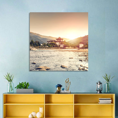 Punakha Dzong at Golden Hour Wall Art