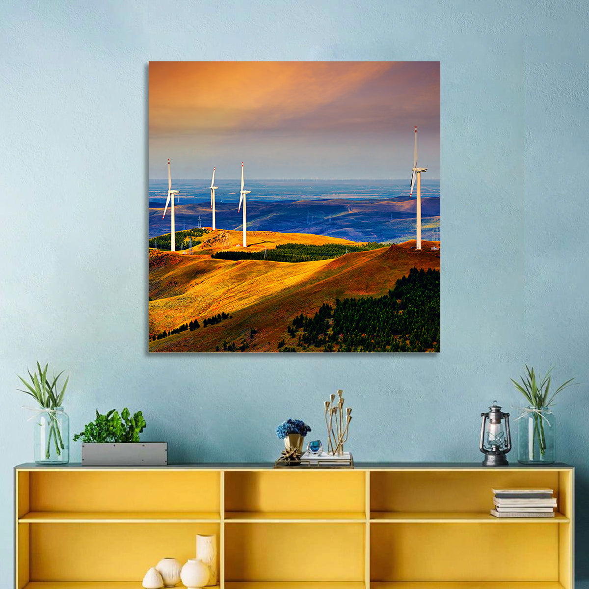 Golden Hour Wind Turbines Wall Art