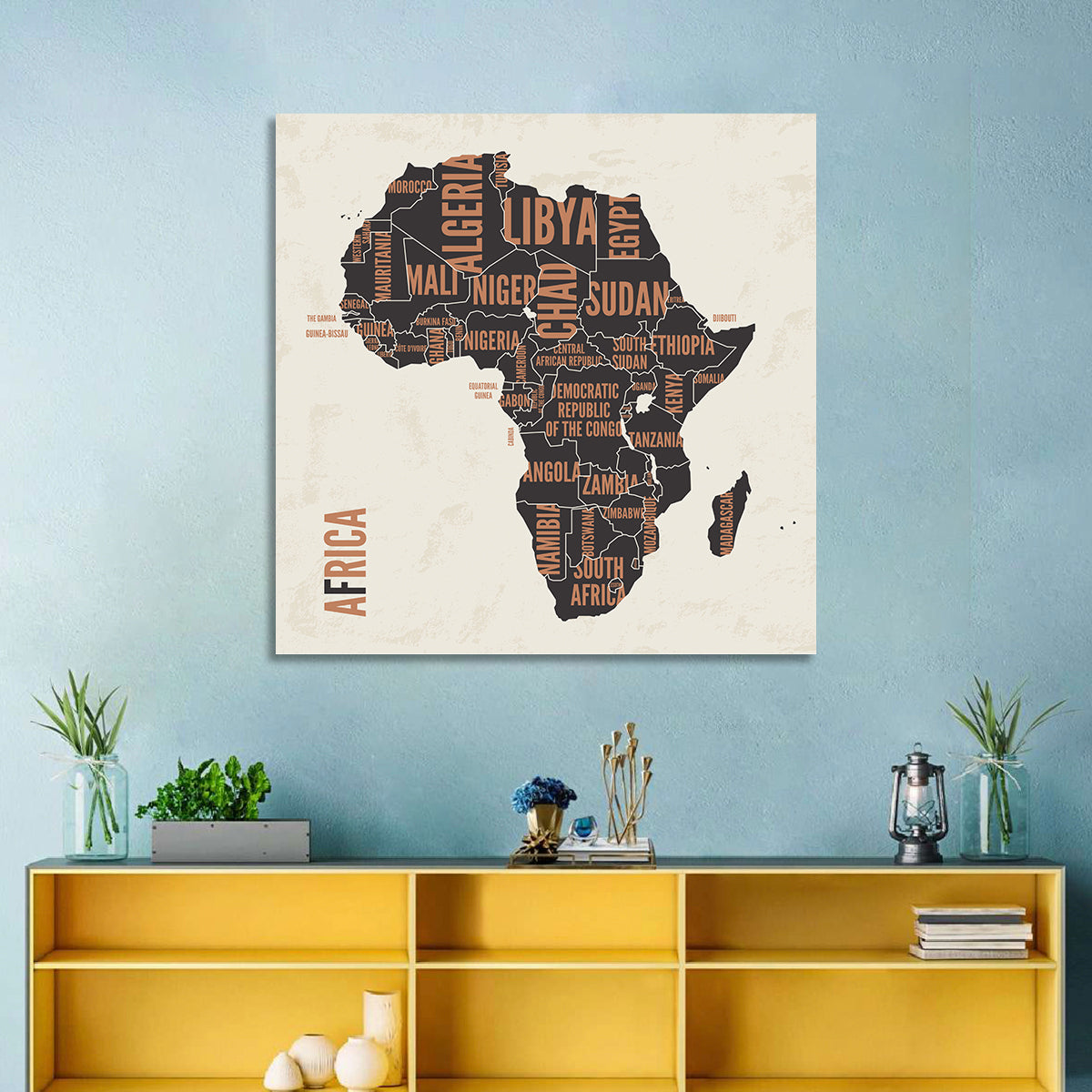 Typographic Africa Map with Country Names Wall Art