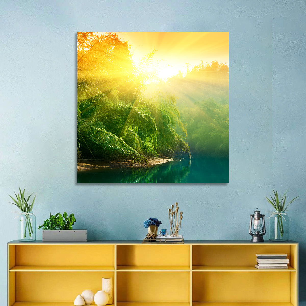 Golden Bamboo Riverbank Wall Art